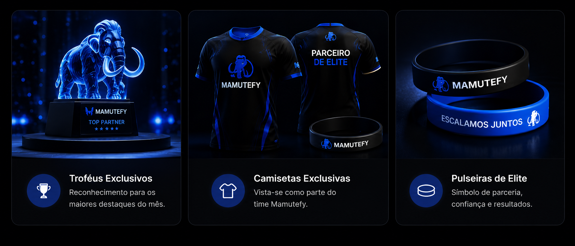 Troféus, camisetas e pulseiras exclusivas Mamutefy